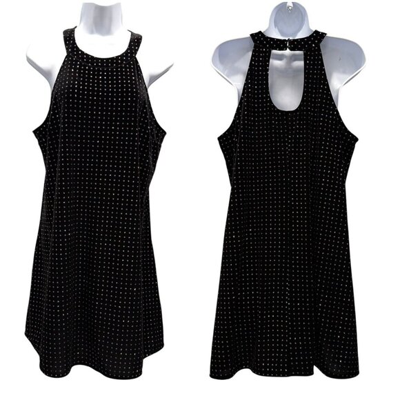 Candies Black Velvet Sparkle Dot Mini Dress Racerback Stretch Dance Club Size XL - Picture 1 of 11